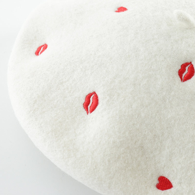 Hearts & Kisses Embroidered Beret