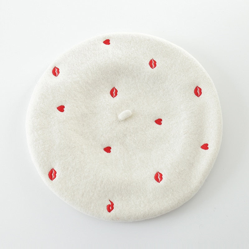 Hearts & Kisses Embroidered Beret