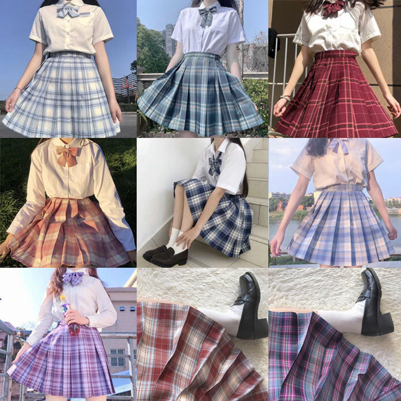 Light-Style Plaid Pleated Skirt with Matching Bow