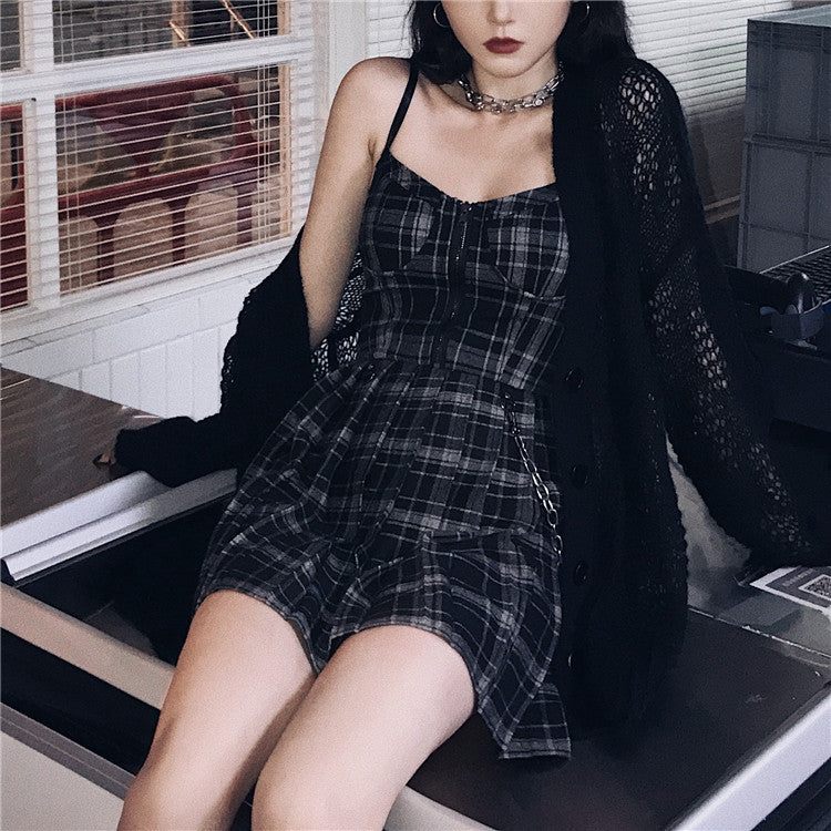 Gothic Chained Plaid Dress