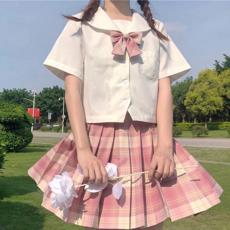 Light-Style Plaid Pleated Skirt with Matching Bow