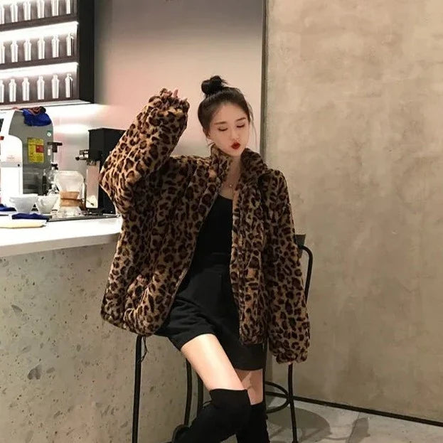 Leopard Print Faux Fur Coat