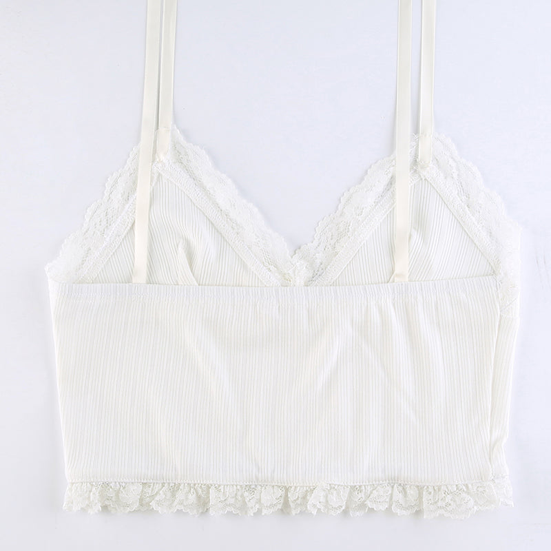 Lace Trim Cute Bow Crop Top