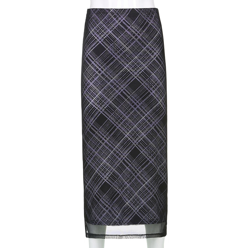 Grunge '90s Long Plaid Skirt