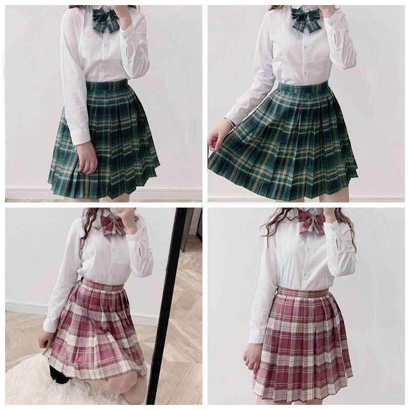 Light-Style Plaid Pleated Skirt with Matching Bow