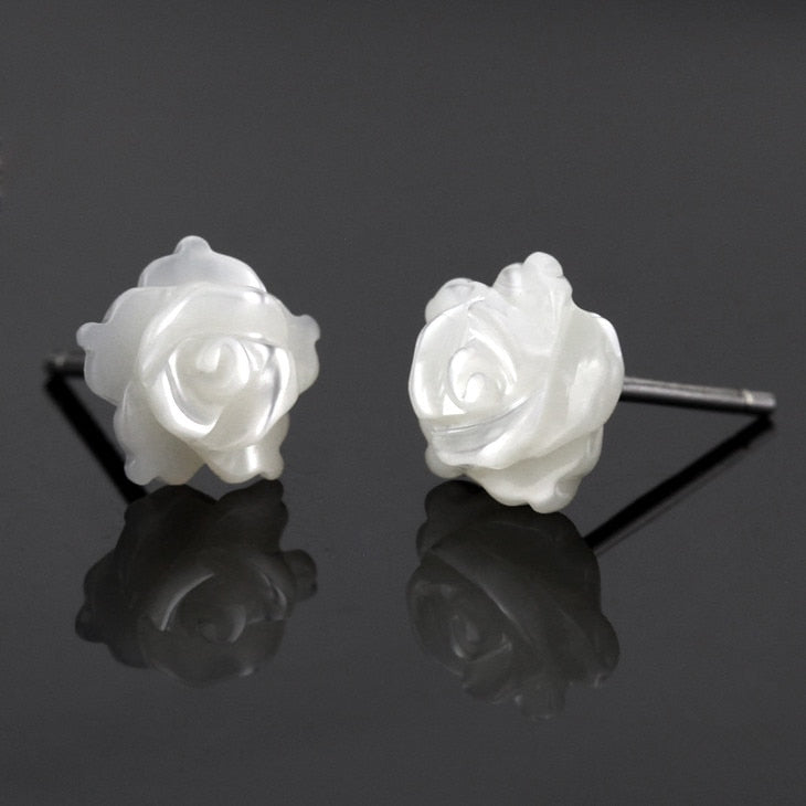 White Rose Stud Earrings