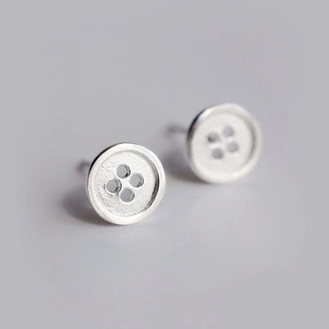 Silver Button Earrings