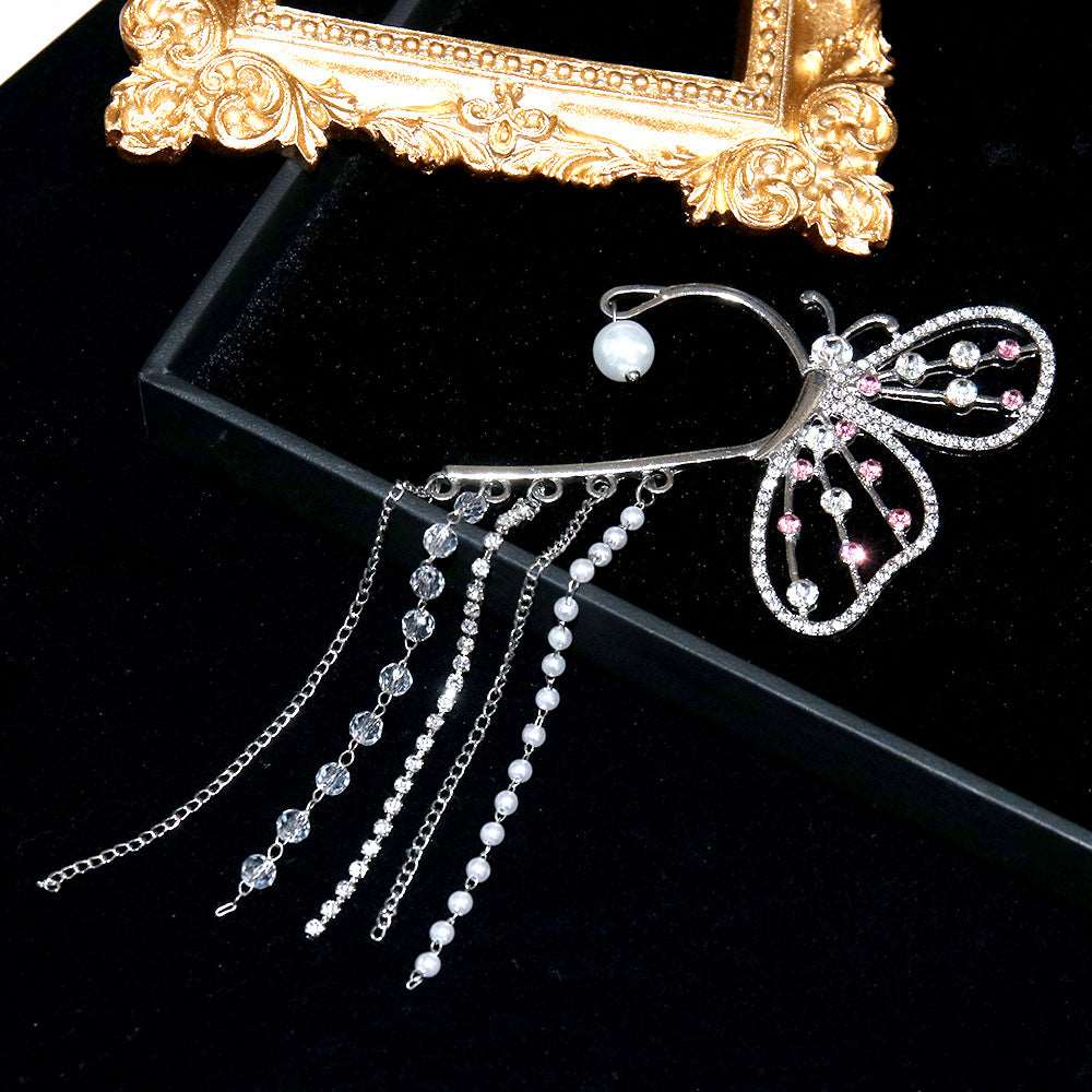 Crystal Butterfly Cuff Tassel Earrings