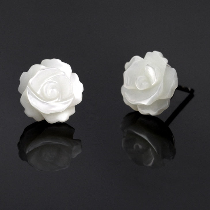 White Rose Stud Earrings