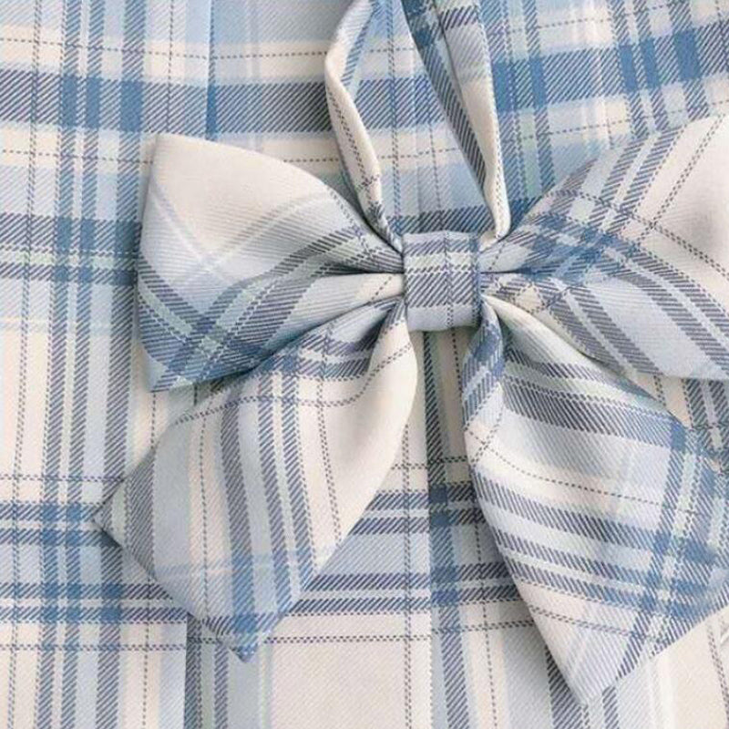 Light-Style Plaid Pleated Skirt with Matching Bow