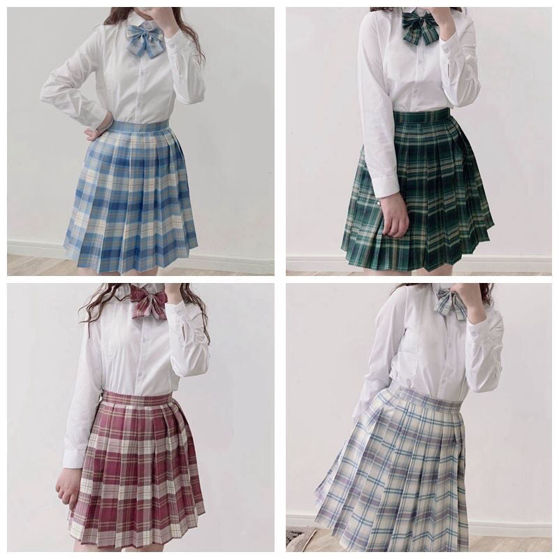 Light-Style Plaid Pleated Skirt with Matching Bow