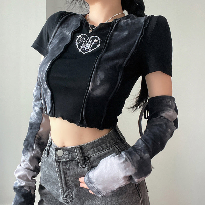 Grunge Barbed Heart Crop Top With Arm Sleeves