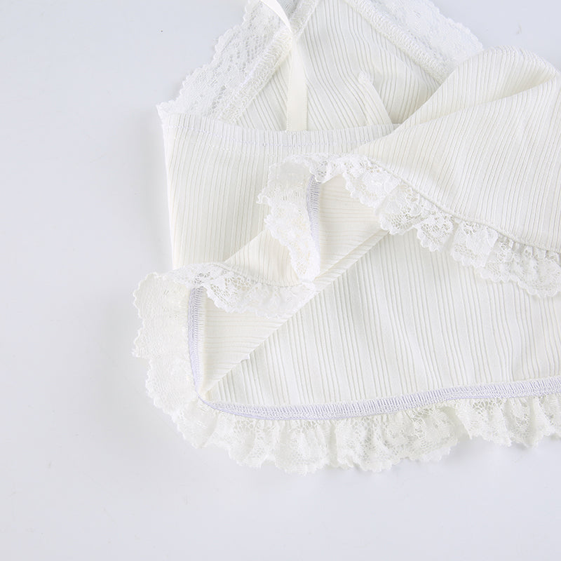 Lace Trim Cute Bow Crop Top