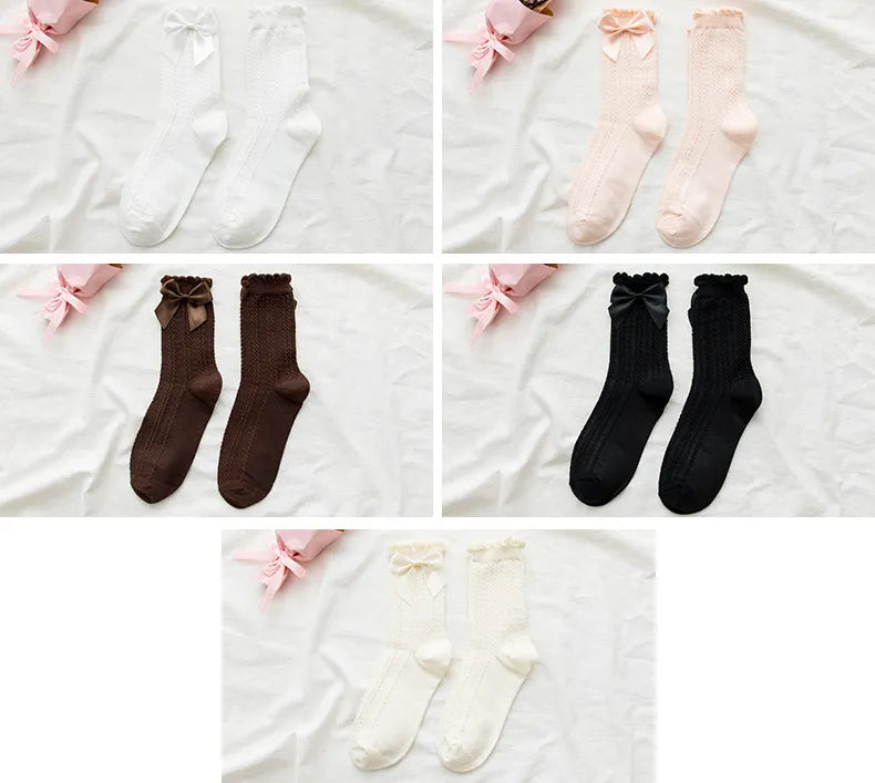 Sweet Ruffle Bow Tube Socks