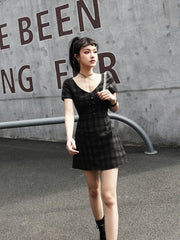 Short Sleeve Plaid Gothic Mini Dress