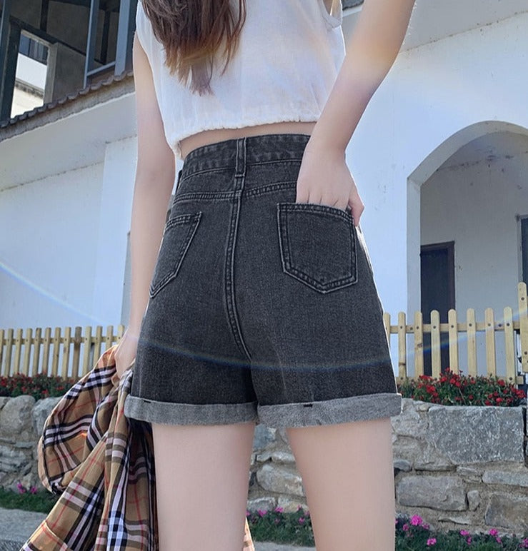 New Love Embroidered Denim Shorts