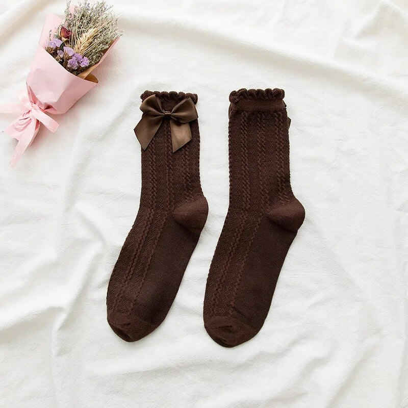 Sweet Ruffle Bow Tube Socks