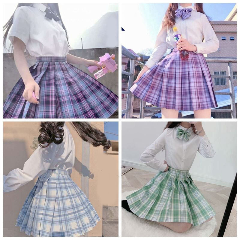 Light-Style Plaid Pleated Skirt with Matching Bow