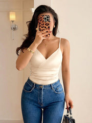 V-neck Slim-fit Champagne Cami Jumpsuit