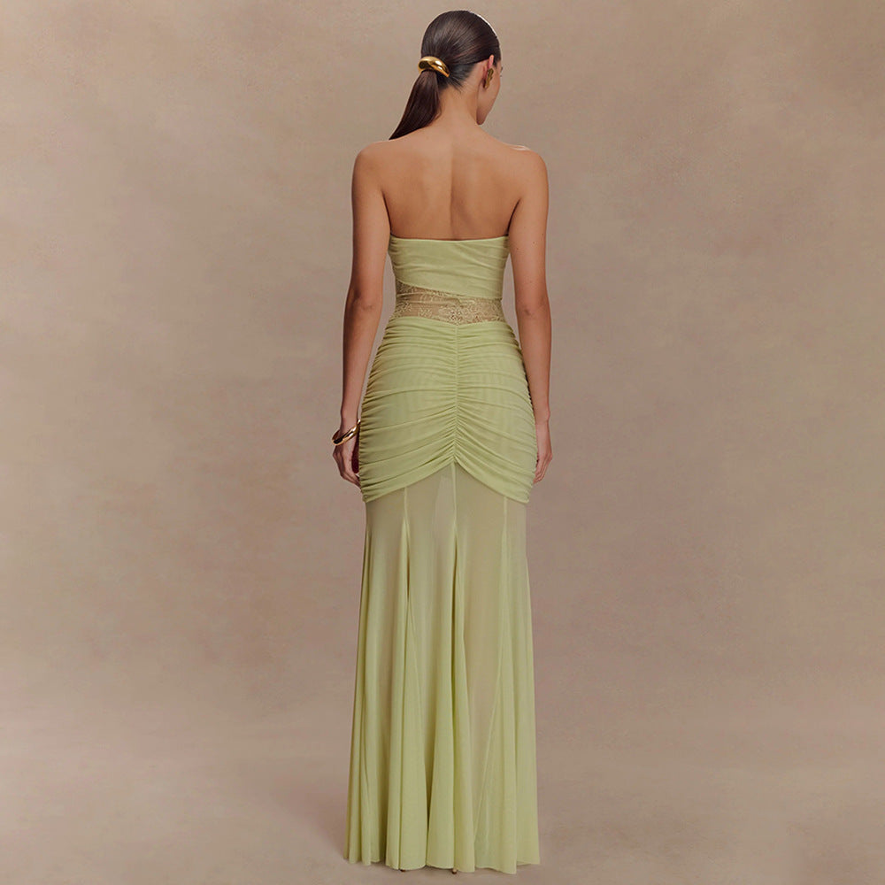 Strapless Maxi Dress With Hollow Pleats