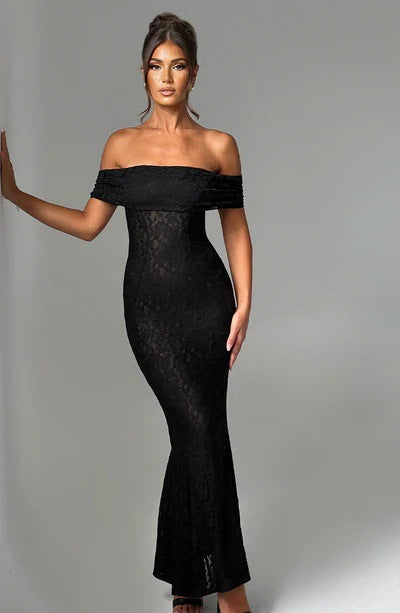 Cold Shoulder Backless Lace Midi Dress