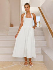 Square Neck Waist Halter Dress