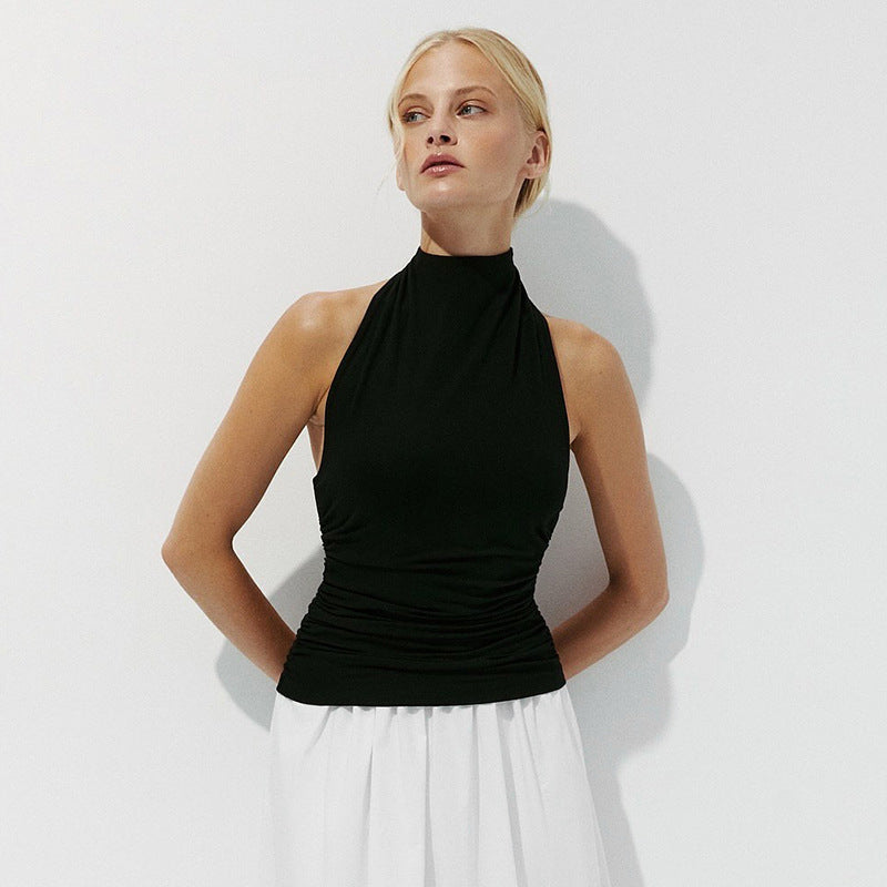Sleeveless Halter Vest Half Turtleneck T-shirt Top