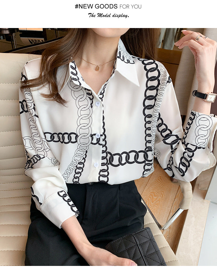 Chain Print Button Up Blouse