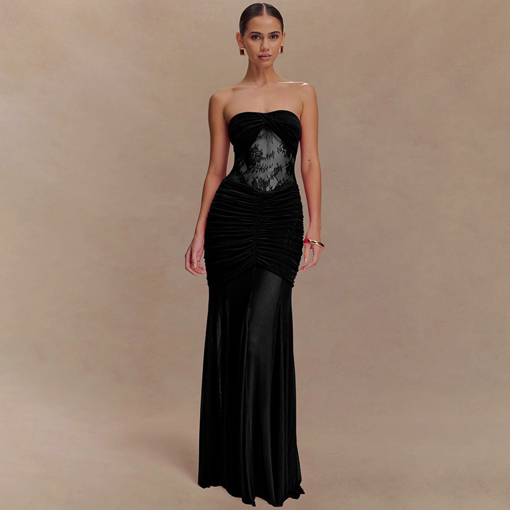 Strapless Maxi Dress With Hollow Pleats