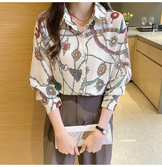 Chain Print Button Up Blouse