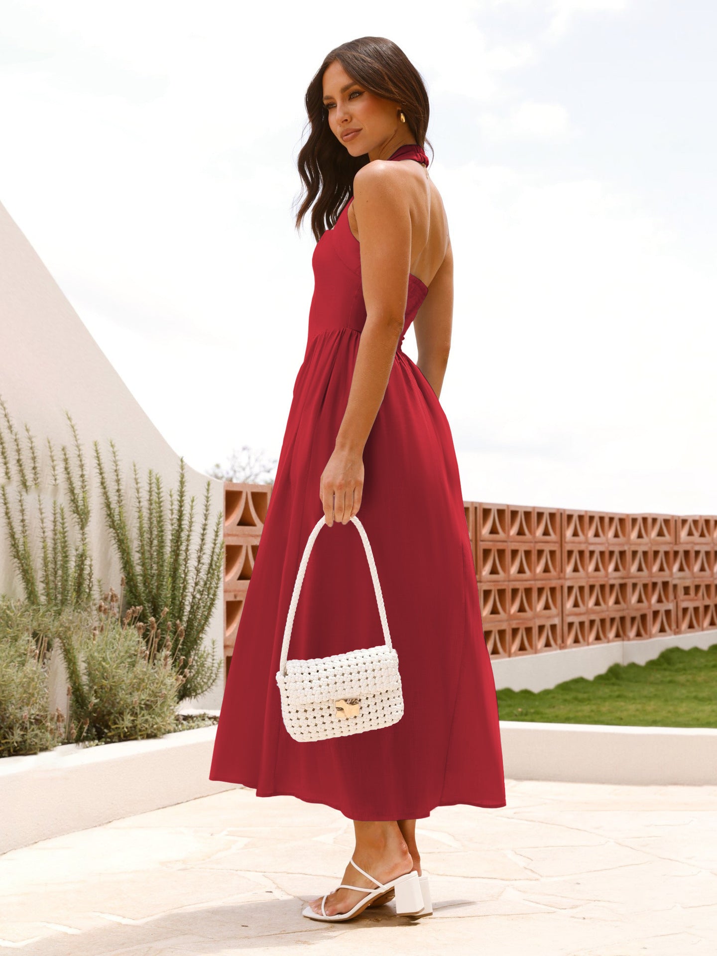Square Neck Waist Halter Dress