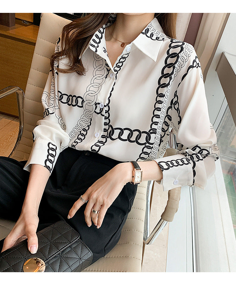 Chain Print Button Up Blouse