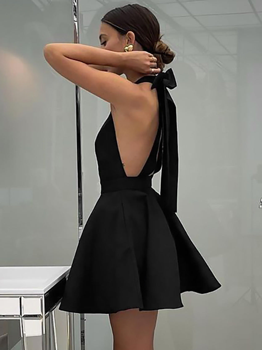 Black High Waist Halter Neck Dress