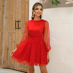 Star & Dobby Mesh Fit And Flare Dress