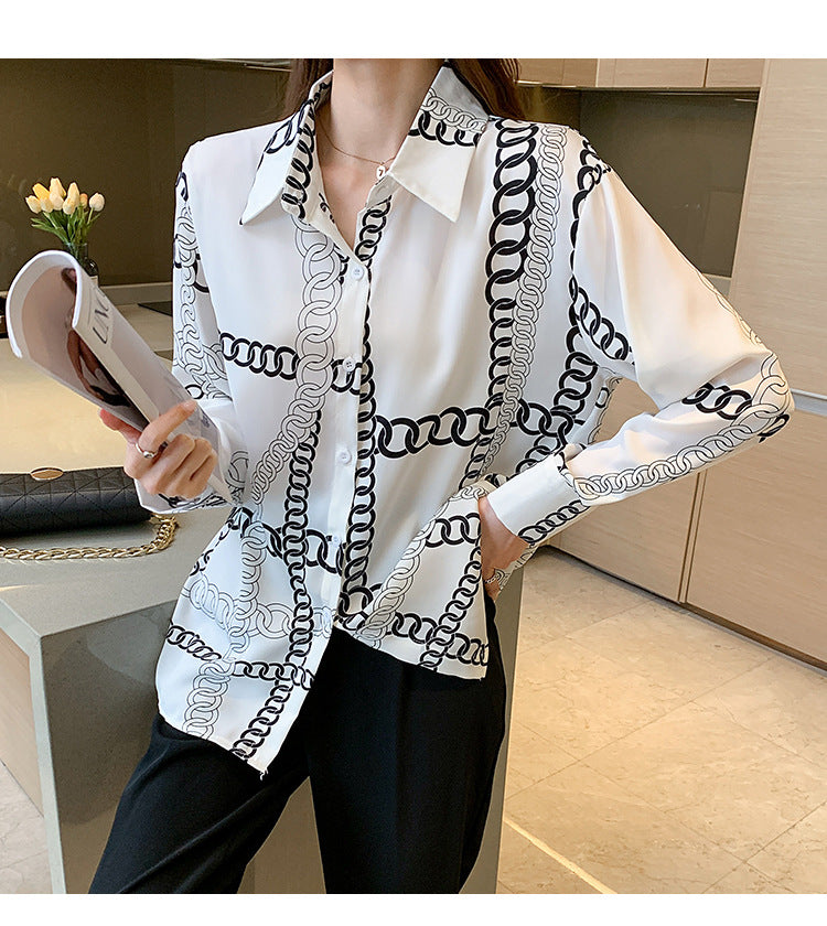 Chain Print Button Up Blouse