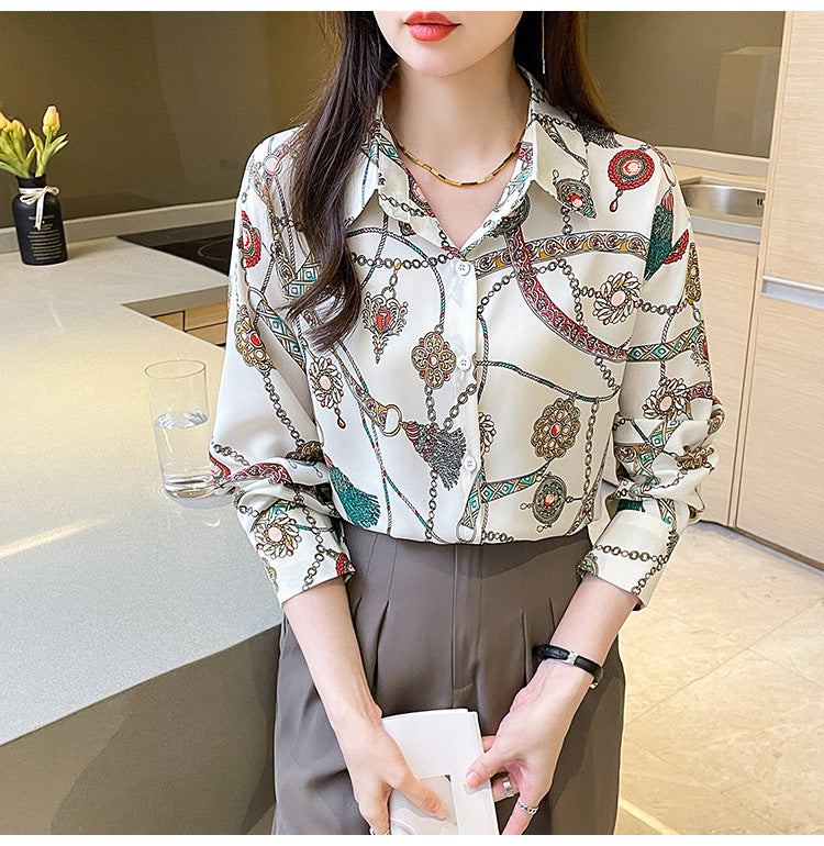 Chain Print Button Up Blouse