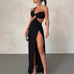 One Shoulder Exposed Slit Dress