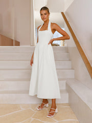 Square Neck Waist Halter Dress