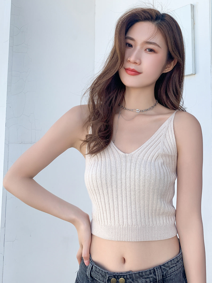 Women Sleeveless Vest Knit V Neck Camisole Tops Crop Tank