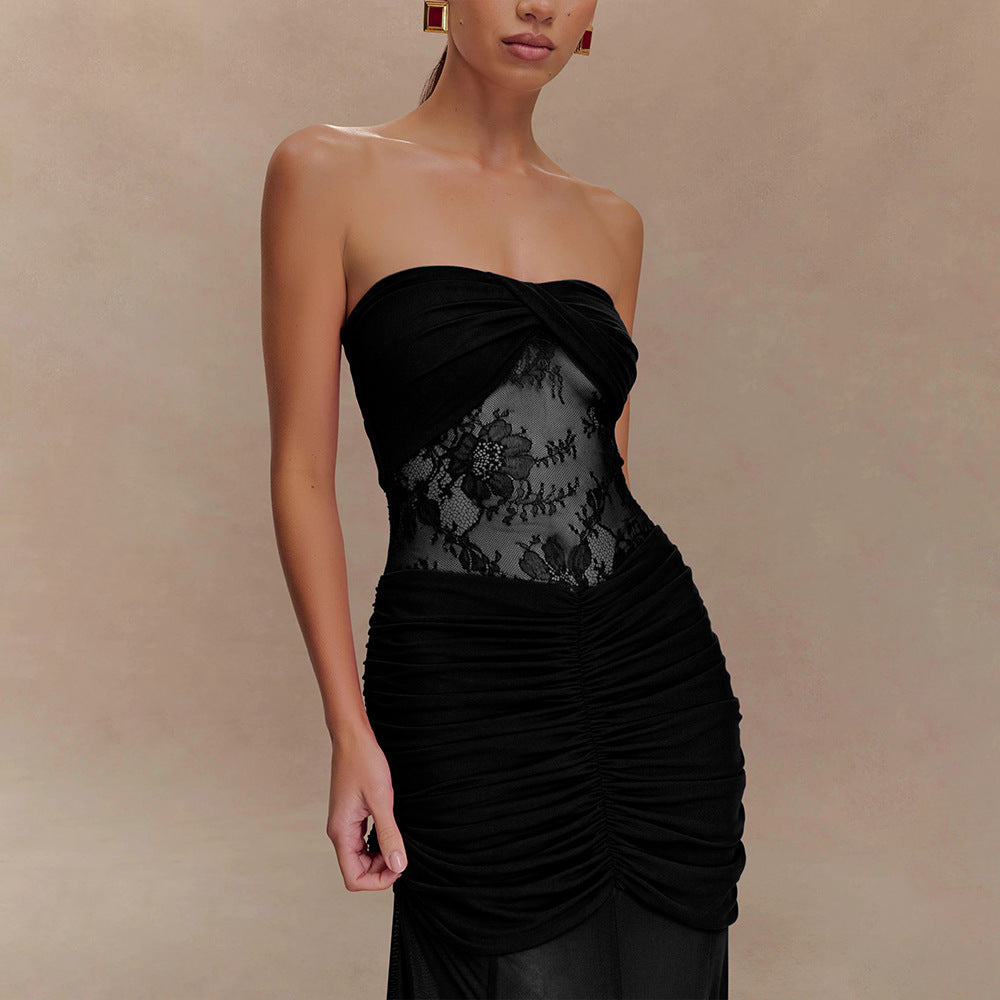 Strapless Maxi Dress With Hollow Pleats