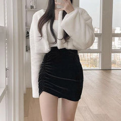 Stretch Velvet Bodycon Mini Skirt