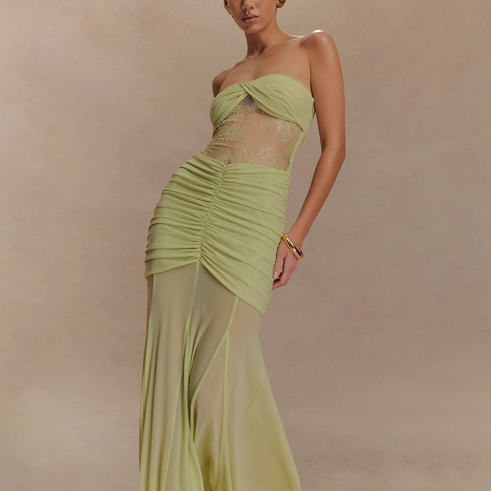 Strapless Maxi Dress With Hollow Pleats