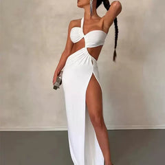 One Shoulder Exposed Slit Dress