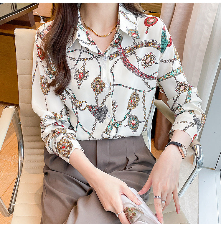 Chain Print Button Up Blouse