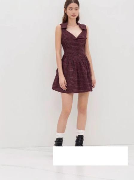 Red Checkered Polo Neck Dress