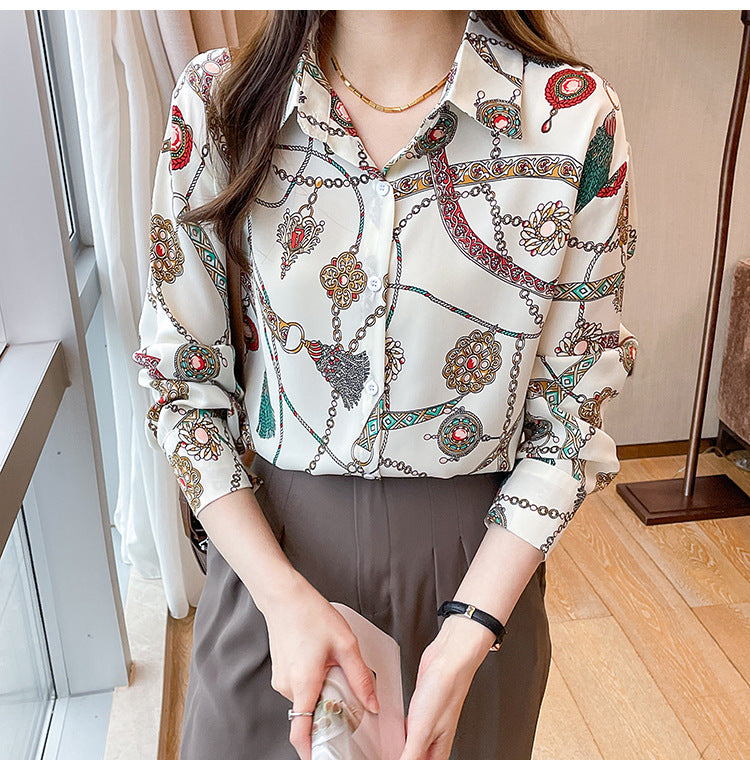 Chain Print Button Up Blouse