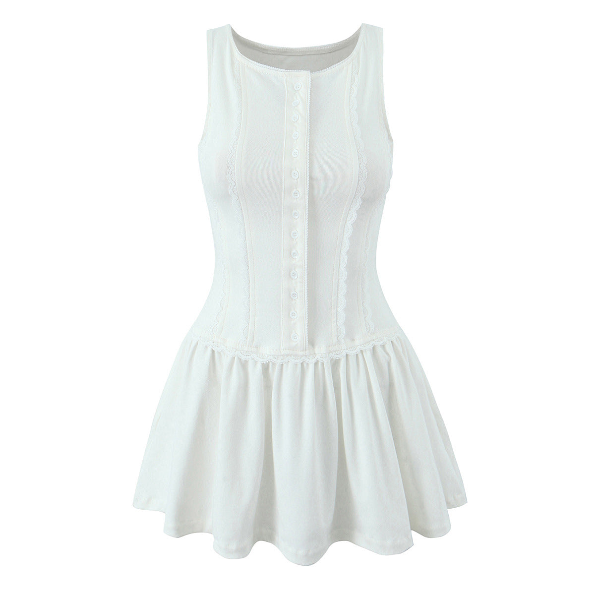 Lace Sleeveless Single-Breasted Backless Dress