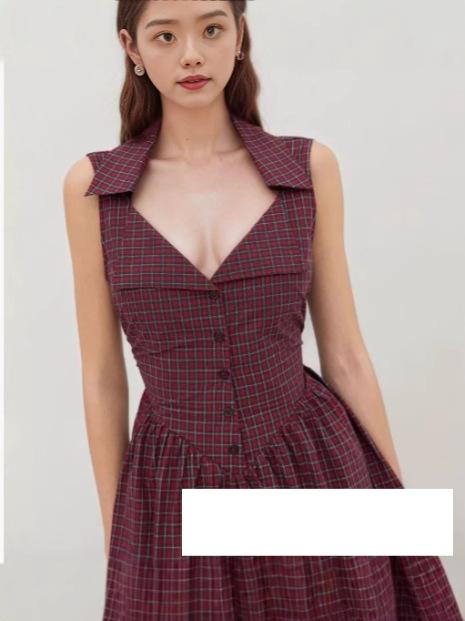 Red Checkered Polo Neck Dress