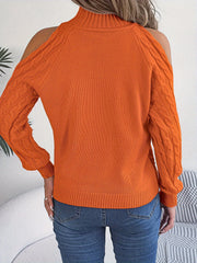 Women's Fashion Solid Color Off Shoulder Long Sleeve Top Knitted Turtleneck Pullover Sweater