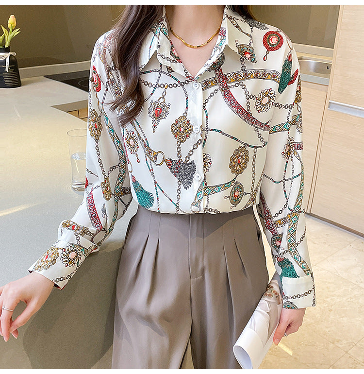 Chain Print Button Up Blouse